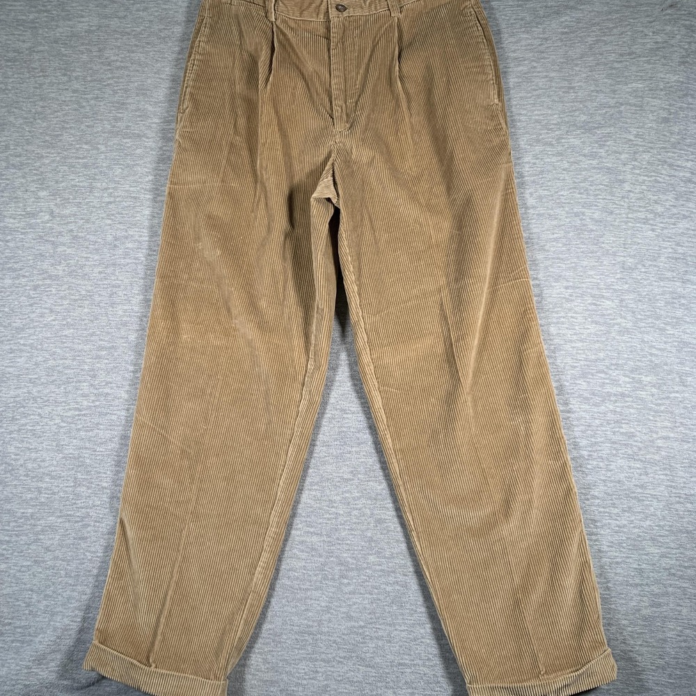 Tommy Hilfiger Pants Mens 33x32 Beige Corduroy Pleated Chino Straight Casual Y2K